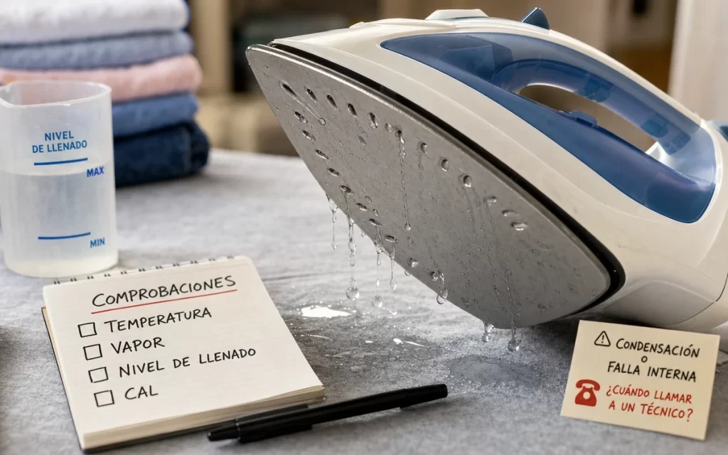 Plancha pierde agua por la suela: temperatura, llenado y cal